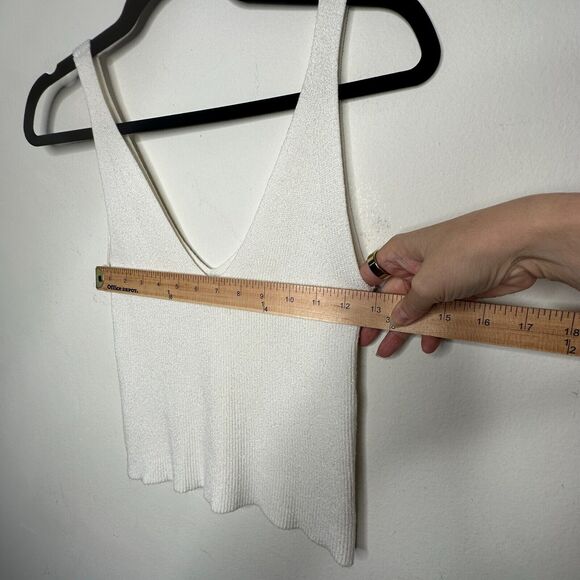 White Deep V Front & Back Sleeveless Tight Knit Tank Top Crop Sweater Small - Picture 3 of 10